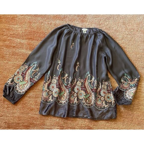 Sundance  Women’s 100 % CUPRO VELVET Boho embroidered Bell Sleeve Tunic XS - Picture 1 of 8